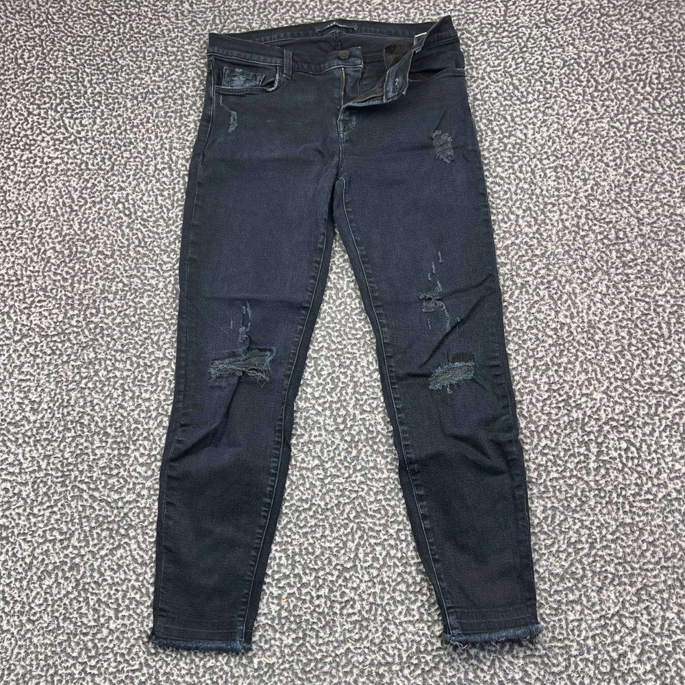 J Brand Jeans Women 29 Black Distressed Skinny Raw Hem Denim
